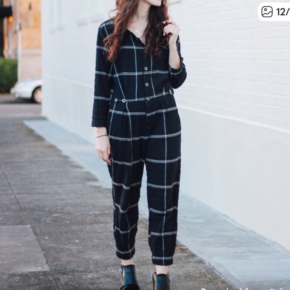 Free people keep it in checkered Sz large L jumpsuit with pockets as seen on TV - Picture 3 of 16